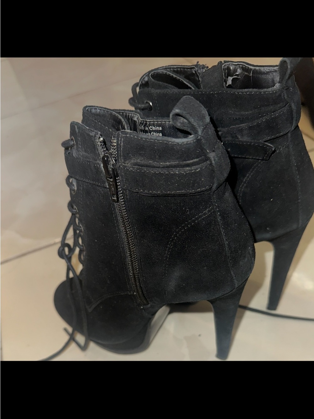 Aldo Black Suede Lace-Up Stiletto Ankle Boots vintage Y2K size 8.5 - Picture 1 of 6